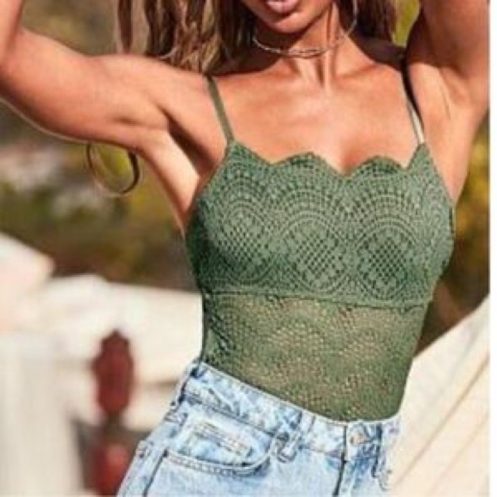 Victoria’s Secret Sage‎ Green Lace Bodysuit